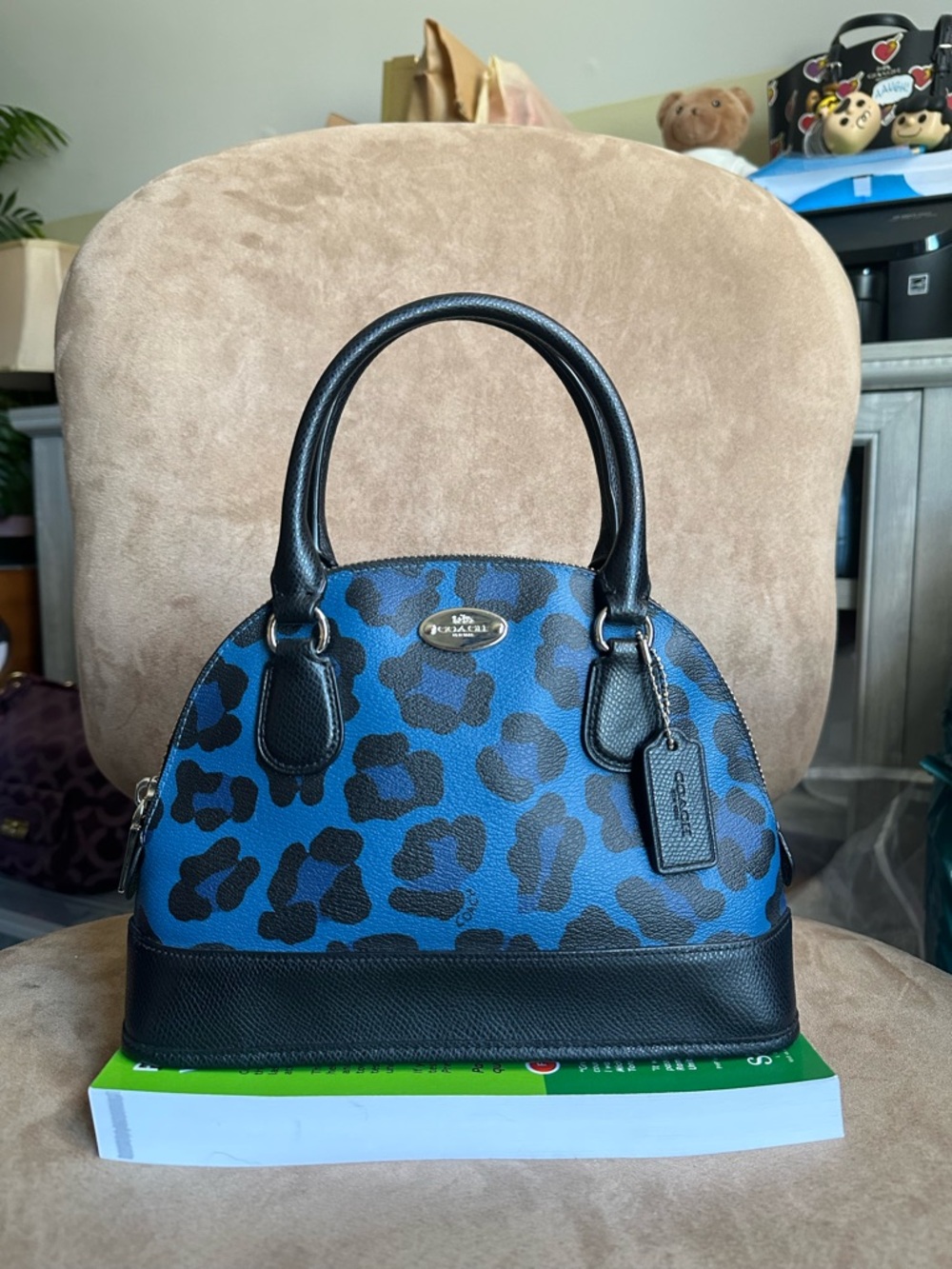 #14. Coach Ocelot Print Mini Cora Dome Satchel F36219 Silver Black Blue New wTag
